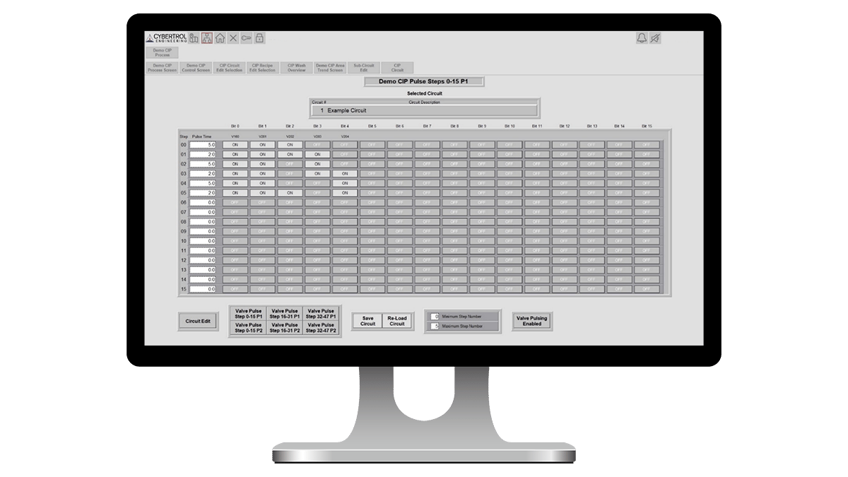 Cybertrol Configurable CIP Pulse Steps Screen