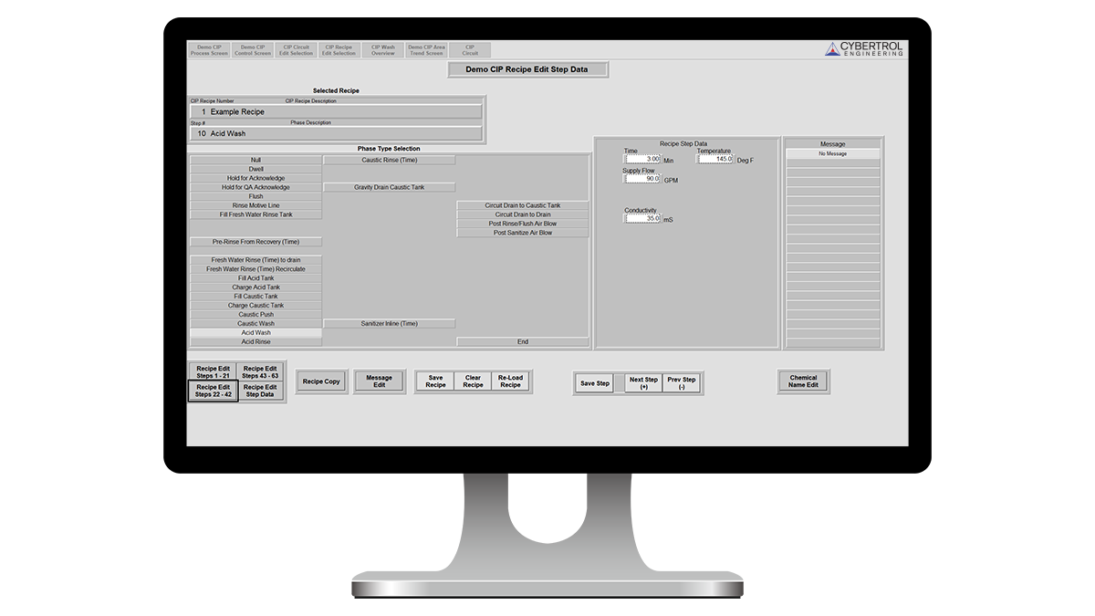 Configurable CIP Interface Recipe Edit Step Data Cybertrol