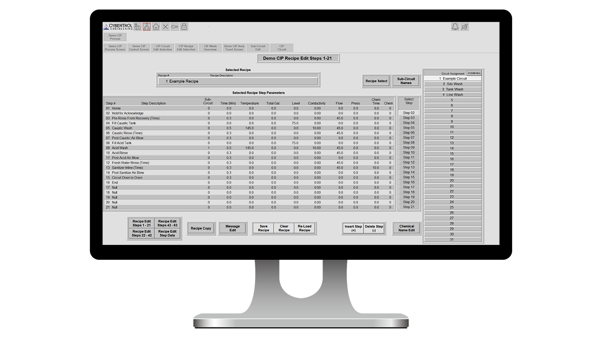 Cybertrol Configurable CIP Recipe Edit Screen