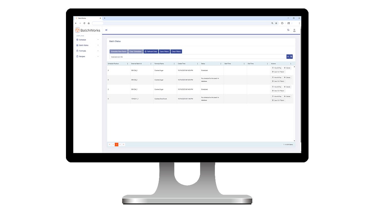 BatchWorks Software User Interface Batch Status