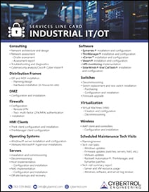 Cybertrol Engineering Industrial IT/OT Services Line Card