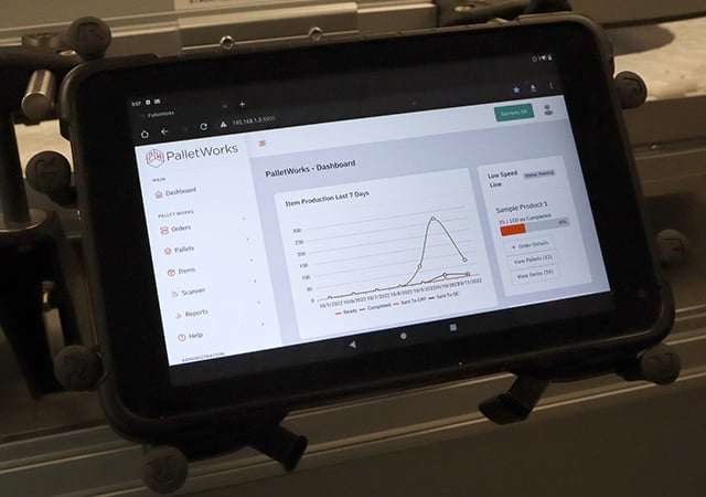 PalletWorks display screen showing a graph