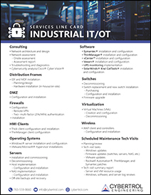 Cybertrol Engineering Industrial IT/OT Services Line Card
