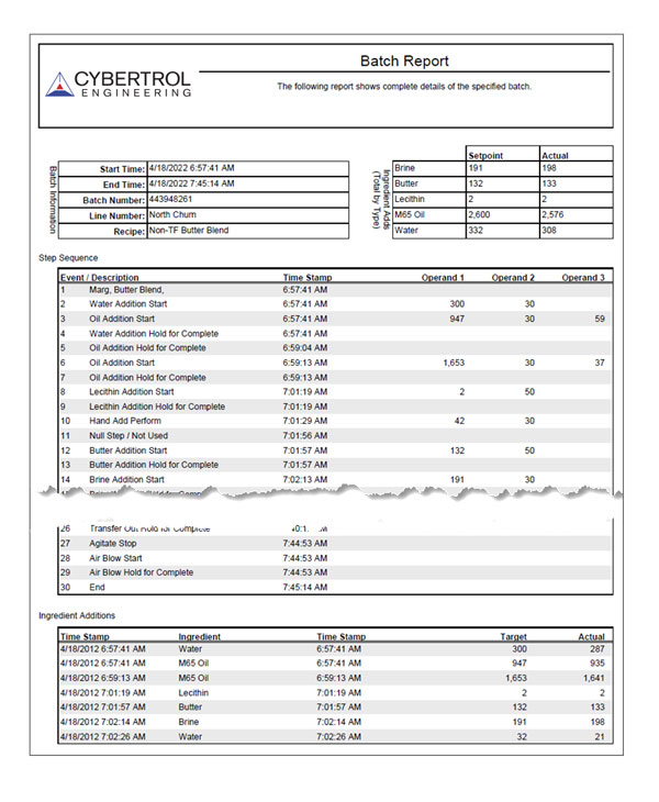 Detailed Batch Report Cybertrol Engineering