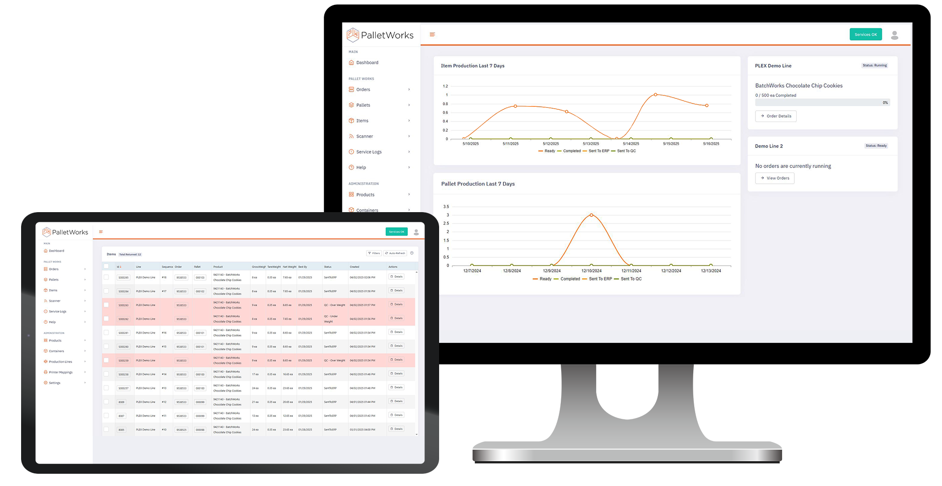PalletWorks Web Interface Dashboard and Items PalletWorks Web Interface Dashboard and Items